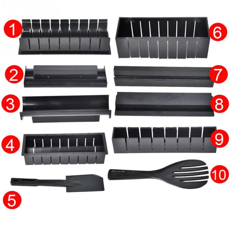 

Full Set 10 Pack New DIY Easy Sushi Maker Machine Kit Rice Roller Mold Roller Cutter Kitchen Cooking Tools Set