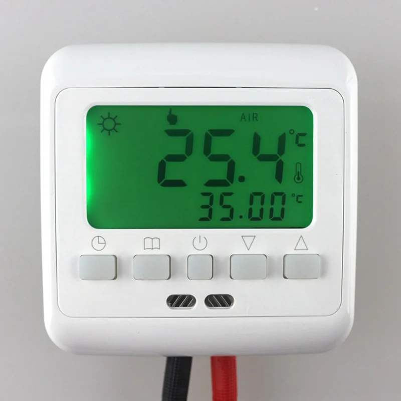 Tanie BYL104B tygodniowy kontroler temperatury programowalny termostat do ogrzewania podłogowego zielone podświetlenie lcd z czujnikiem
