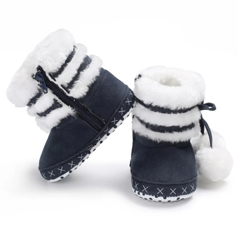 Зимние ботинки с помпонами; Детские теплые ботинки из хлопка с мягкой подошвой
