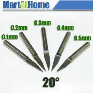 

Argedo 5PCS/set Complete Kit Carbide PCB CNC Engraving V Bits 20 Deg 0.1mm, 0.2mm, 0.3mm, 0.4mm,0.5mm #SM474 @CF