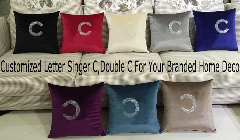 

Wholesale Crystal Diamond F Pattern Throw Velvet Pillow Cushion Decor Decorative Pillow Fabric Coussin Vert Cojines Almofada