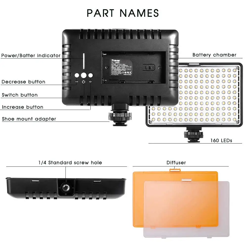capsaver TL-160S 2 Sets LED Video Light Camera Light Photographic Lighting with Tripod Stand Video