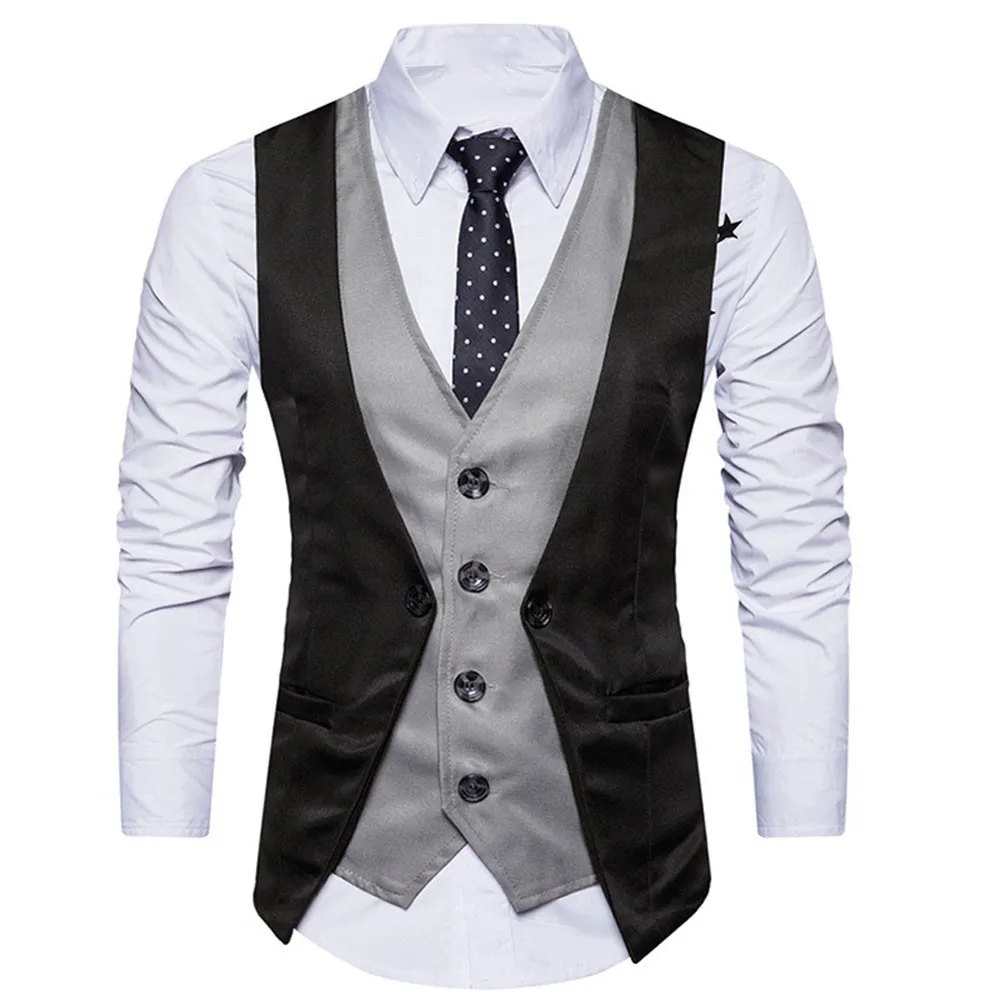 

LNCDIS Men Formal Tweed Check Double Breasted Patchwork Fashion Waistcoat Retro Slim Fit Vests Male
