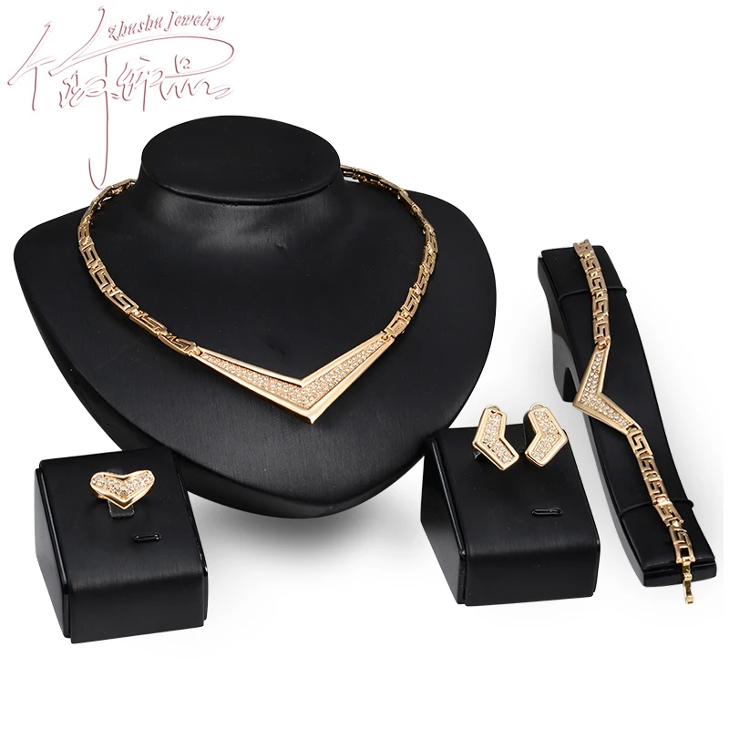 New Fashion 4pc Female Cheap Jewelry Sets Heart shaped Crystal African