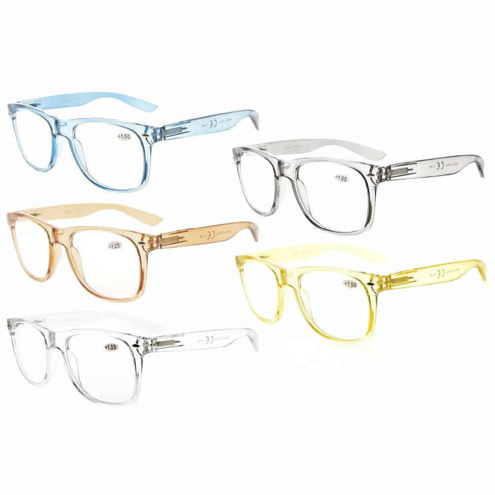 

R133 Mix 5 Pack Comfortable Spring Hinges Large Simple Reading Glasses (One for each color) +0.00----+4.00