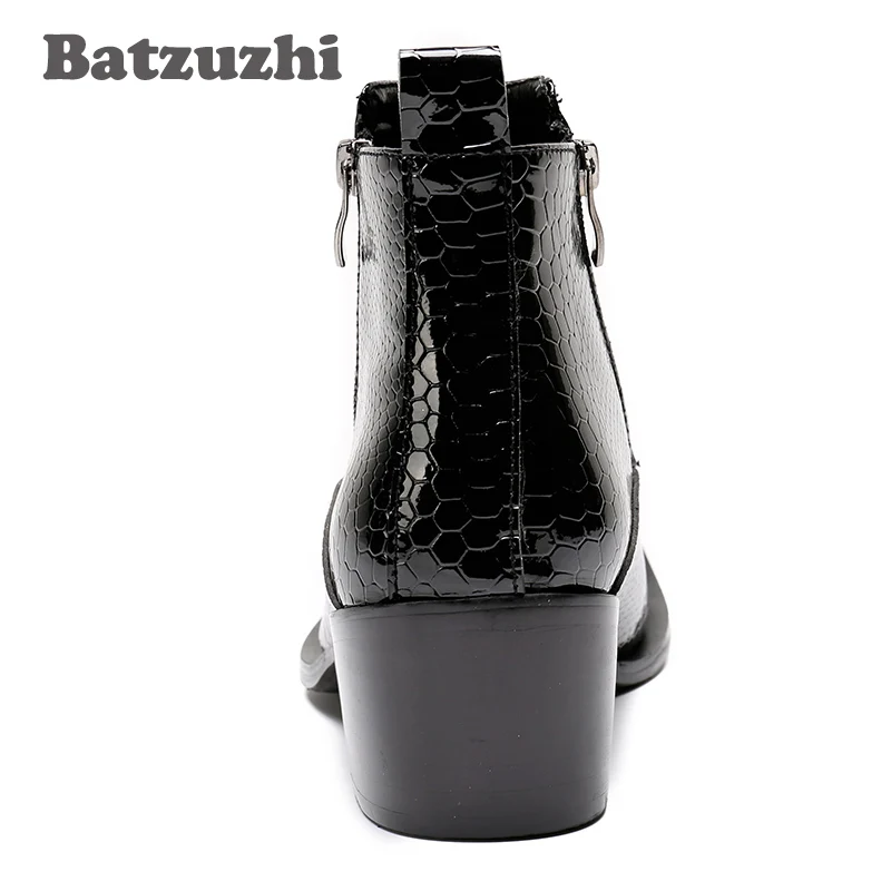 Pie Punta Zipper Botines Pop Cuero Botas Del Hierro De Moda Otoño Negro Rock Bota Calzado Masculina Dedo Hombres Batzuzhi vRHqg