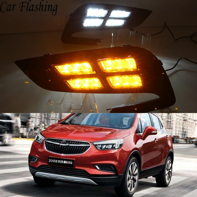 Автомобиль мигает 1 пара для Buick Encore Opel mokka светодиодный DRL дневные ходовые огни дневной свет противотуманных фар с желтым сигналом