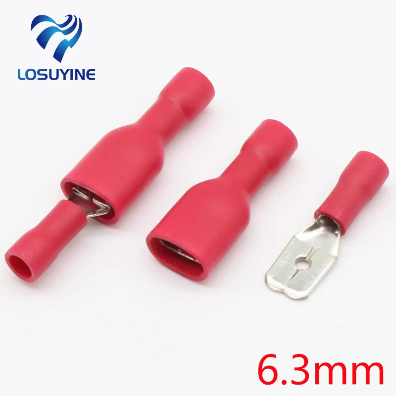 

6.3mm Red Female with Male Spade Insulated Electrical Crimp Terminal Connectors H1E1