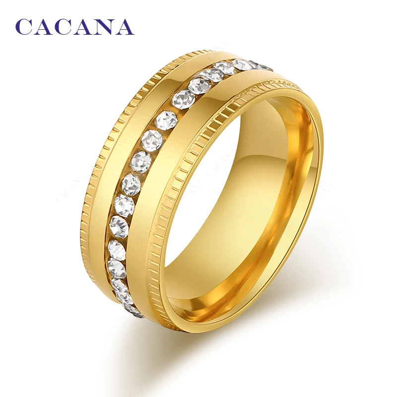CACANA Stainless Steel Rings For Women Embossed Double Side With CZ Fashion Jewelry Wholesale NO.R100
