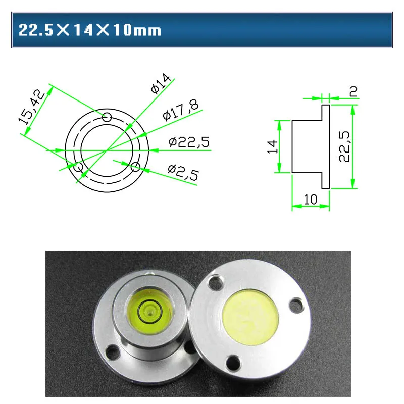 QASE в нескольких спецификациях металлический круглый уровень пузырьковый Универсальный пузырьковый уровень фланец дух мини-уровень - Цвет: 22x14x10