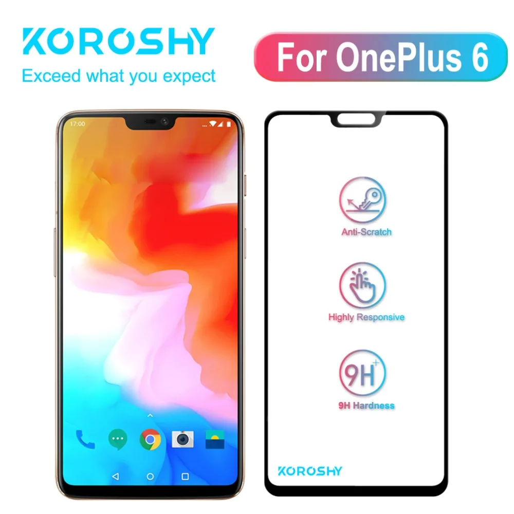 KOROSHY 9H Full Cover Tempered Glass for OnePlus 6 One Plus OnePlus6 1+6 Screen Protector Real 2.5D Toughened Film Black | Мобильные