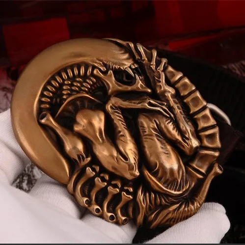 

OGRM Cool Fine Handmade Avp Alien Vs. Predator Bronze Alien Larvae Men Belt Buckles Cowhide Brozen Brand Designer Belt Fastener