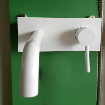 

Matt Black Brass In Wall Mounted Basin Faucet Single Handle Hot And Cold Mixer Bathroom Faucet With Panel White torneira