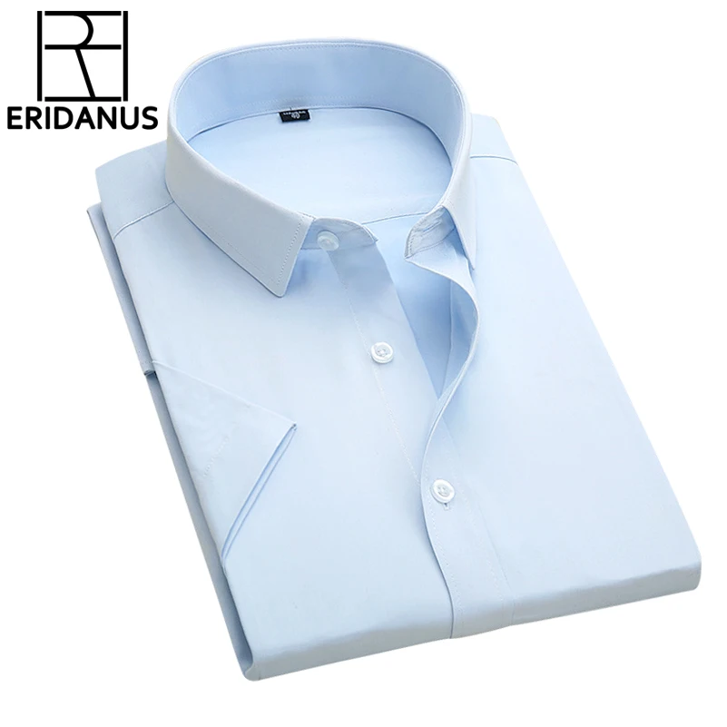 

Men Business Shirt 2016 Summer New Simple Designer High Quality Solid Male Short Sleeve Slim Fit Formal Dress Shirts 4XL M079