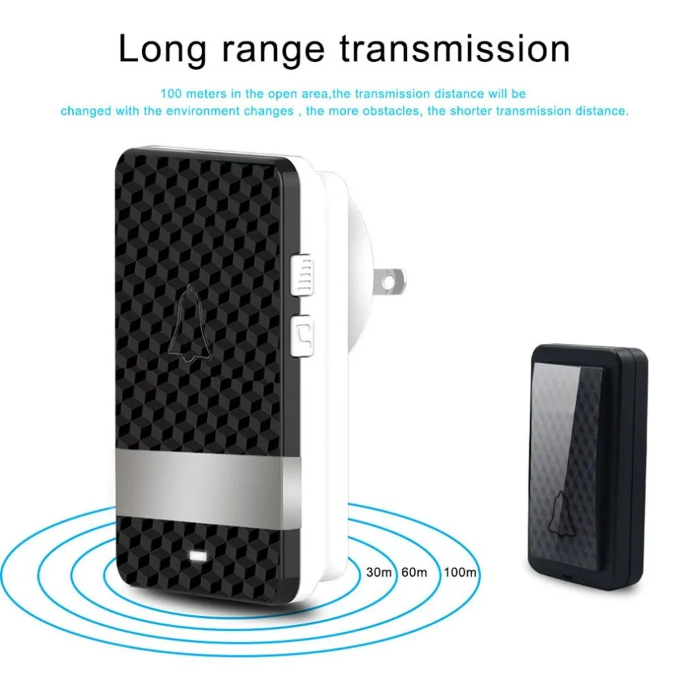 

Waterproof Wireless Dingdong Doorbell Self-powered 28 Ringtones Long Distance No Battery 1 Transmitter + 1 Receiver
