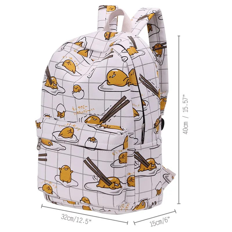 

Canvas Lazy Egg Printed Backpack Teenager School Bag Daily Backpack Double Shoulder Bags for Girls Kids Cartoon White Gudetama