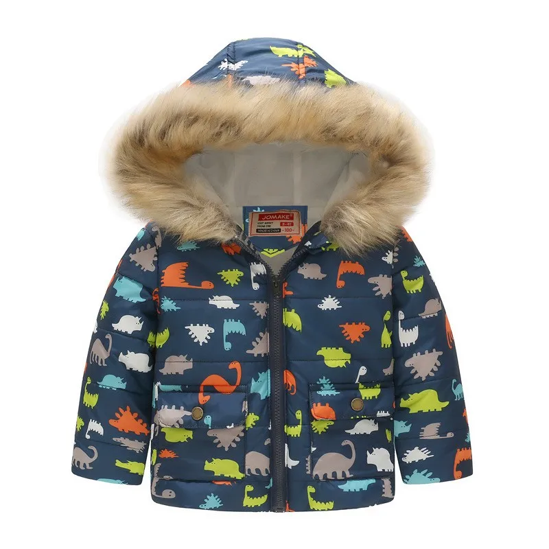 COOTELILI Cute Dinosaur Kids Boys Winter Jacket Cotton Fleece Fur Hooded Parka Baby Boys Coat Outerwear For Children 90-130cm  (5)