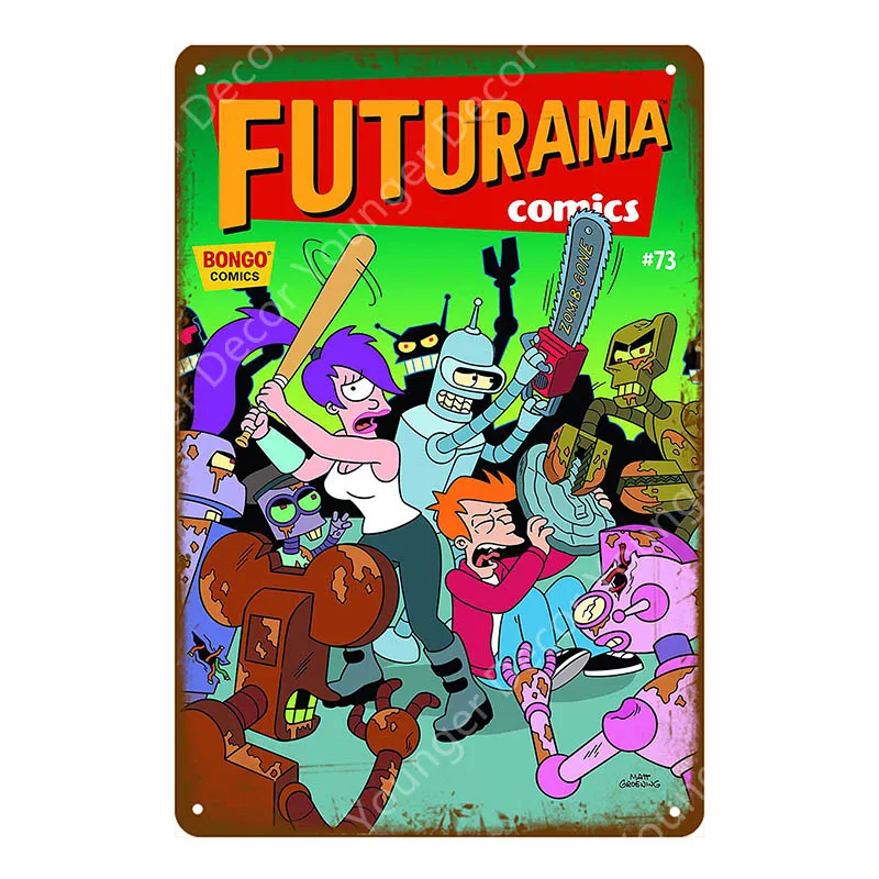 Futurama Comics винтажные металлические знаки, плакат, настенная наклейка, декоративная тарелка для комнаты, мультяшная табличка, домашний декор, настенная живопись - Цвет: YD6307E