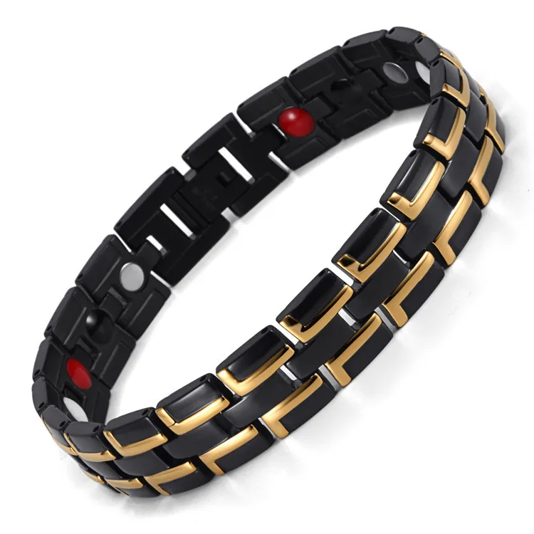 

European and American Fashion Men Black Room Gold Four In Oneness Bracelet Stainless Steel Magnet Bracelet