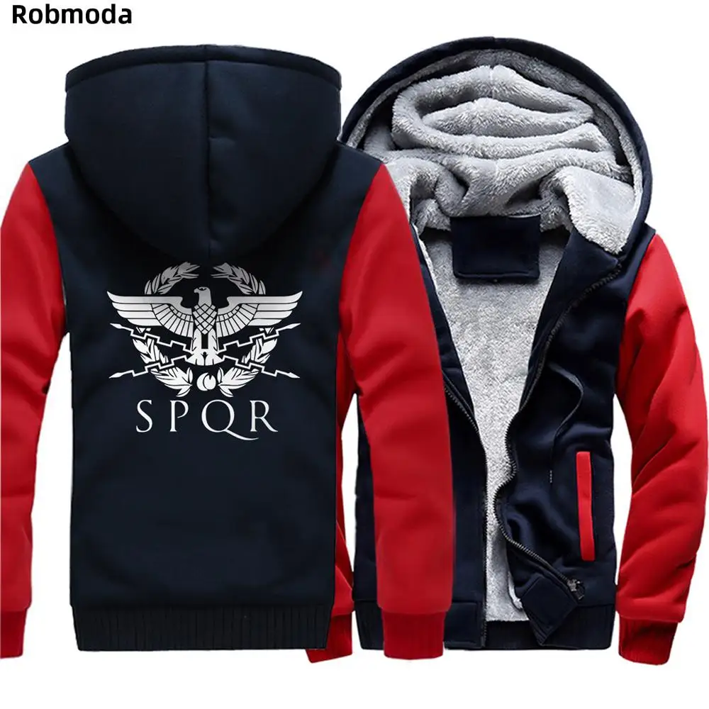 

SPQR Roman Empire Winter Thicken Hoodie Men Zipper Hooded Coat Men Tracksuit Sweatshirt Solid Color Thick Warm Plus size Hoodies