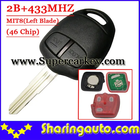 

Free shipping (1piece) 2 Button Remote Key MIT8 uncut blade with 46 chip 433MHZ For Mitsubishi Lancer Outlander