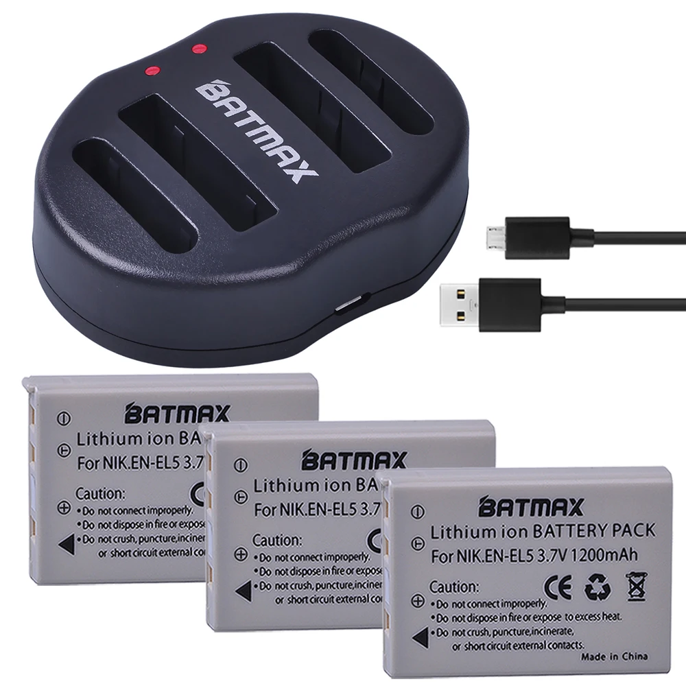 3 7 v 1200mAh EN-EL5 литий-ионная батарея цифровой камеры (3 пакета) + EN EL5 зарядное