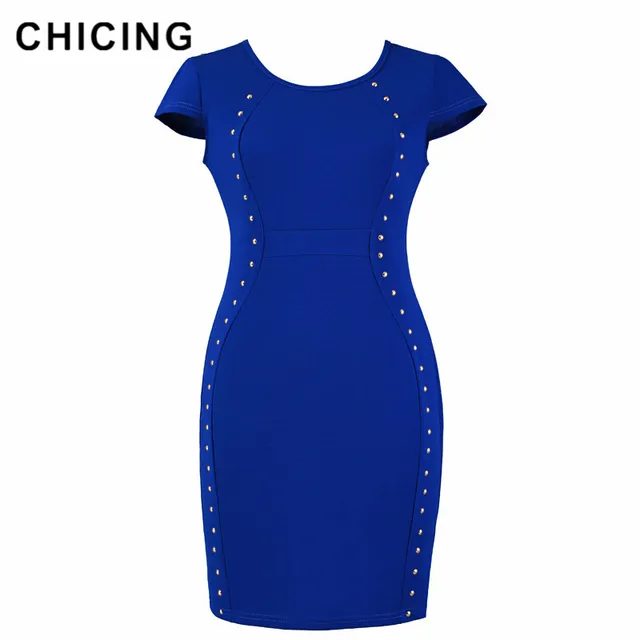 CHICING 2018 New Women Short Sleeve Summer Mini Wrap Dress O Neck Female Solid Side Rivet 