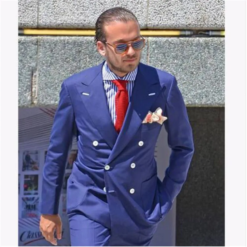 

Top Selling High Quality Customized Blazer Made Suits Men Slim Fit Terno 2 pieces (Jacket +Pant +Tie)peaked Bavero Costume Homme