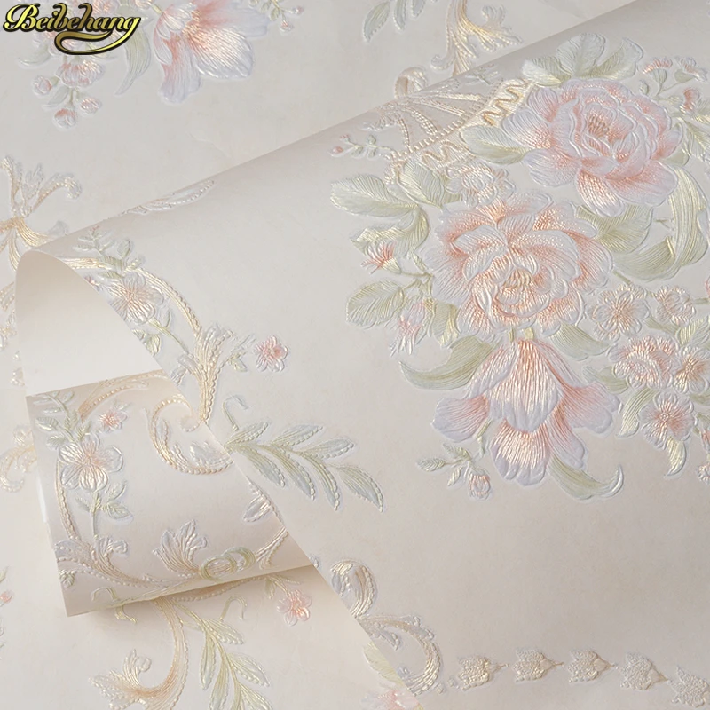 

beibehang Thick waterproof non-woven bedroom wallpaper self-adhesive European pastoral 3D living room TV background wall sticker