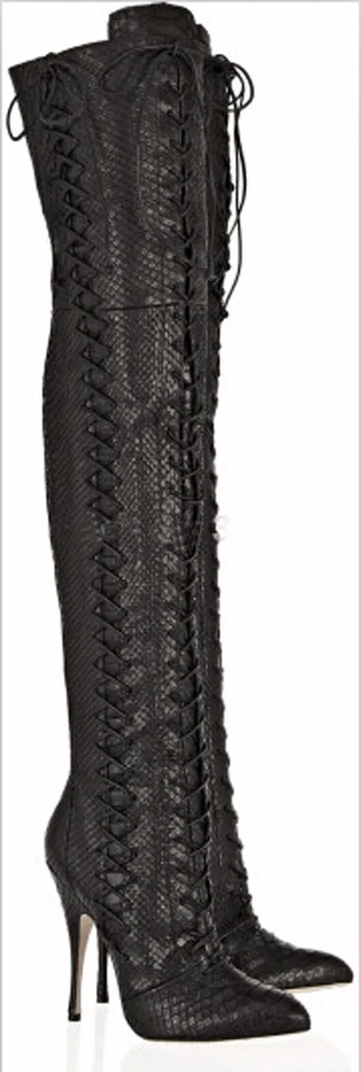 Design Pointu Mode As Bout as Gladiateur Lacets À Soirée Hauts Femmes Picture Sur Picture Léopard Genou Sexy Nouveau Bottes Talons IaEqtwdI