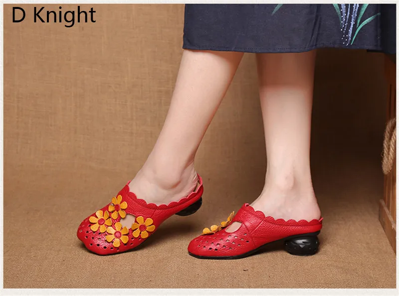 Genuine Leather Women Half Slippers Slip On Outdoor Med Heel Shoes Women Comfortable Slides Woman Driving Loafer Female Footwear (12)