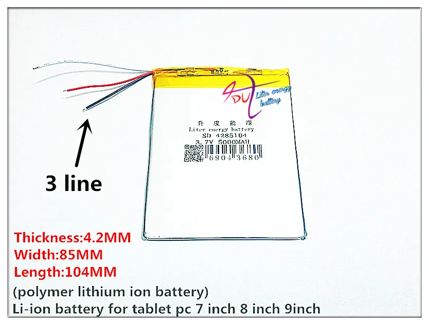 Аккумулятор для планшета 3 кабель для аккумулятора 4285104 3,7 в емкость аккумулятора 5000 мАч полимерный аккумулятор
