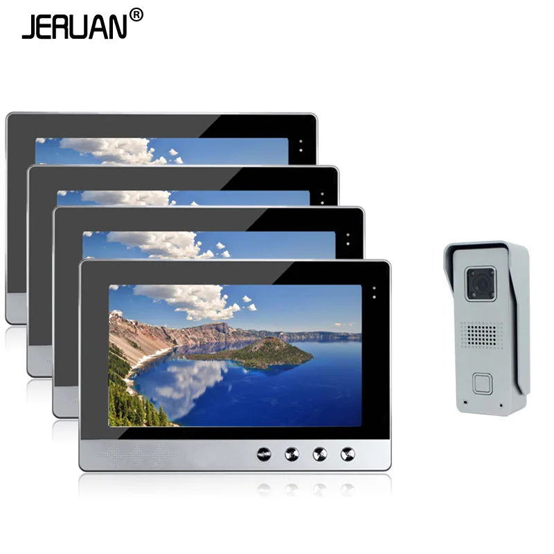 

JERUAN Home Security Wired 10 inch Color Video Door Phone speaker Intercom System + 4 Monitors + 1 Outdoor Camera In Stock