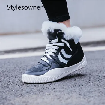

Stylesowner Popular Trends All-match Soft Leather Flat Lace-up Woman Sneakers with Real Fur Breathable Fashion Leisure Sneakers