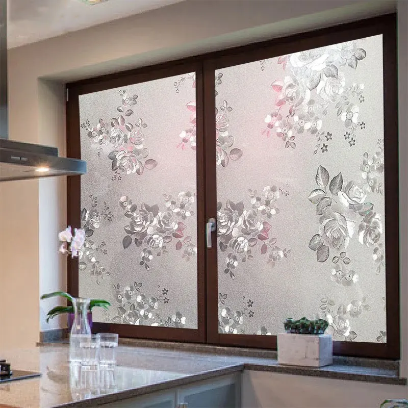 

3D peony Window Film Glass Home Decorative No-Glue Static Sliding doors balcony Privacy Window Stickers decals 30/35/40/50*100cm