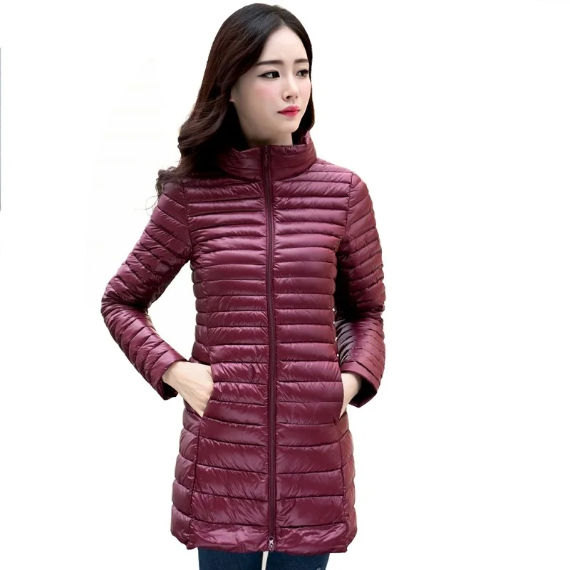 

Waugh . First Women Winter Coat Ultralight Slim 90% White Goose Down Jackets Female Long Down Coat Portable Warm Outerwear