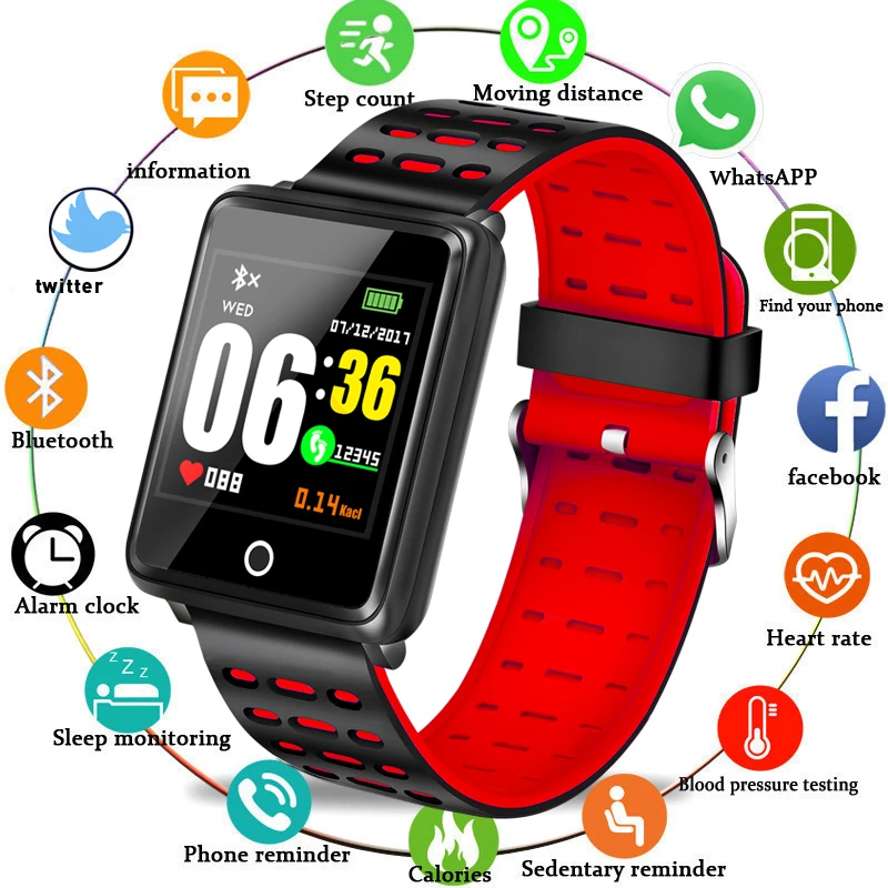

New Smart Watch LED Color Big Screen men Fashion Fitness Tracker Heart Rate Blood Pressure Oxygen Smartwatch Sport Watch + Box