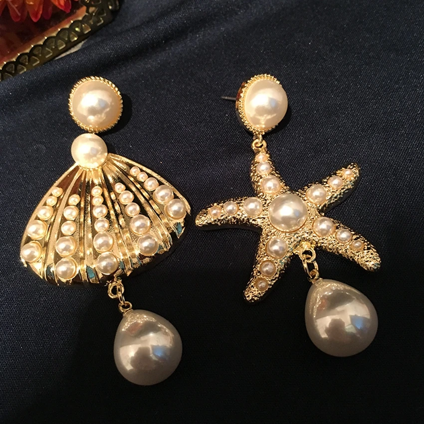 

Fashion Marine Life Shell Stud Earrings for Women Pearl Crystal Zircon Gold Color Earings Luxury Party Jewelry Gift