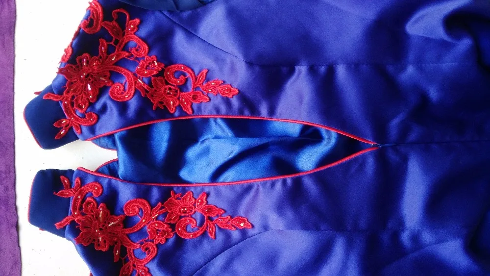 Women's Royal Blue Trailing Strapless Qipao Evening Dress Chinese Traditional  Brocade Long Mermaid Plus Size 3XL  (7)