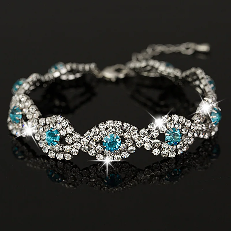 Wholesale Gold &amp sliver Color plated Rhinestone Crystal String Charms Chain Link Bracelet for women B013 | Украшения и