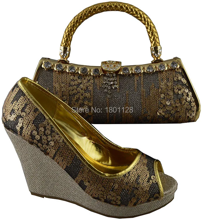 Doershow/коричневый! ; комплект из туфель и сумочки в африканском стиле для свадьбы; женские туфли-лодочки; комплект из туфель на высоком каблуке и сумочки с носком! HMN1-1
