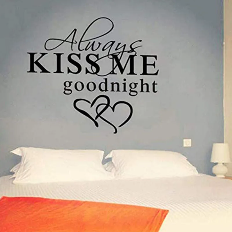 Always Kiss Me GOODNIGHT LOVE Quote Наклейки на стену спальни съемные наклейки DIY|Наклейки стену|