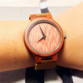 

HOTIME Fashion Men Red Wood Watches Japanese Movement Quartz Wristwatch Male Relogio Brown Genuine Leather Strap Wood grain dial
