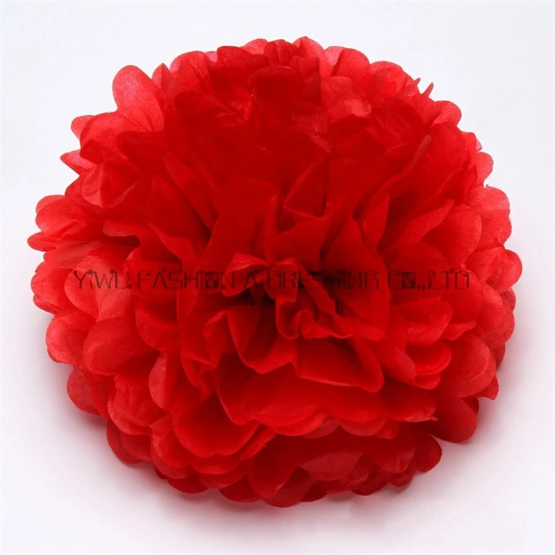 20 pcs 8 inch (20cm) Red Tissue Flowers Paper Pom Poms With White