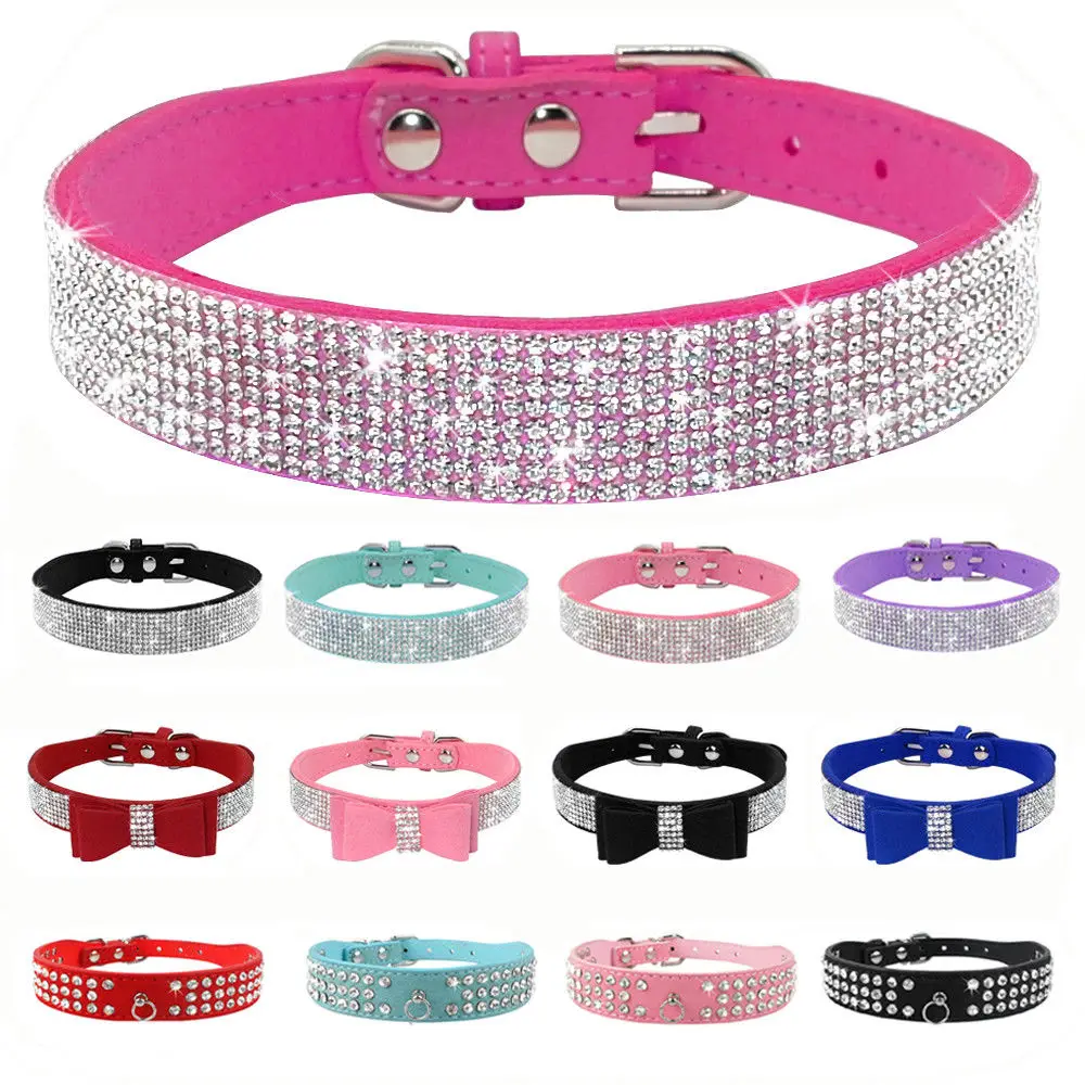 Bling Стразы Ошейники для кошек щенков регулируемый кожаный бант ошейник котенка