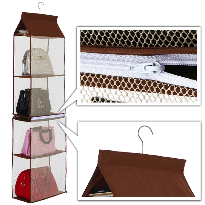 5 Layers Hanging Storage Bag Women Handbags Organizer Dustproof Detachable Tote Ladies Bags