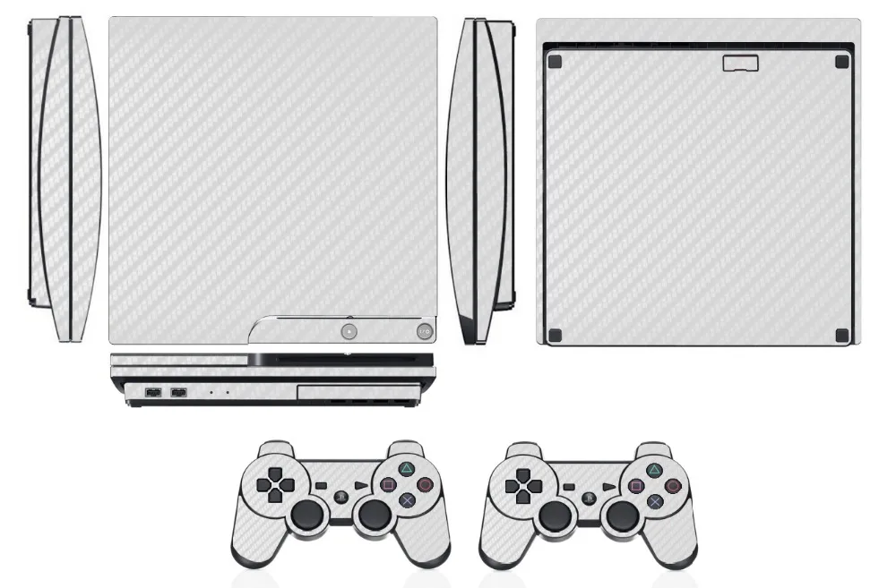 Protector de vinilo blanco de fibra de carbono para Sony PS3 Slim PlayStation 3 Slim y 2