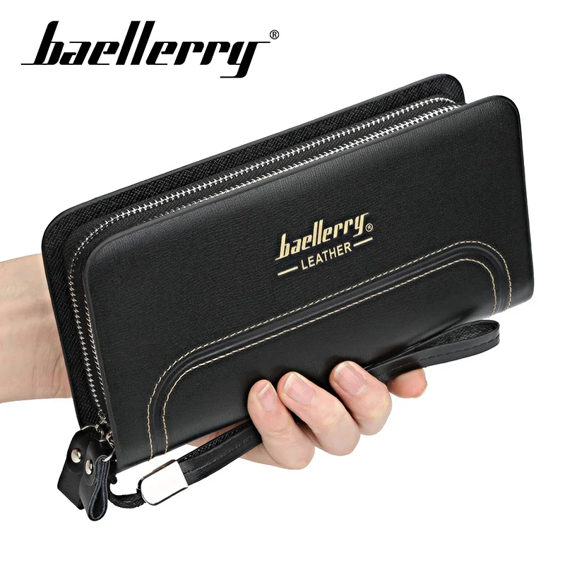 

Baellery Double Zipper Men Long Wallets Vintage PU Leather Male Clutch Purse Phone Card Holder Mens Wallets
