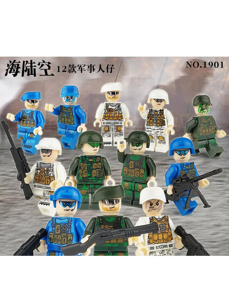 

12pcs/lot Compatible LegoINGlys SWAT Military Police Army Navy Air Force Building Blocks with weapons Toy for Children boy Gifts
