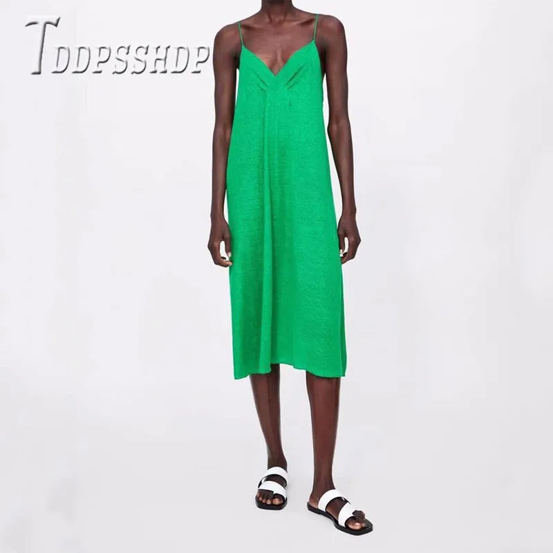 

Fruit Green Color Women Dress Spaghetti Strap Summer Sleeveless Casual Female Dresses